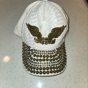 Robbin's Jeans White and Gold Studded Embellished Leather Trucker Cap